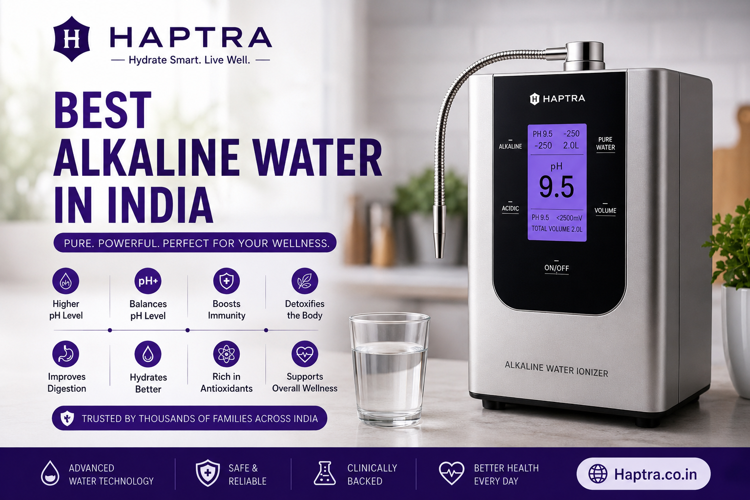 Best Alkaline Water in India by Haptra – Premium Alkaline Water Ionizer Machine for Healthy Hydration, Detoxification, Better pH Balance, and Daily Wellness in Modern Indian Homes

